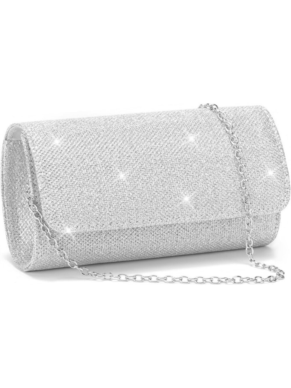 Women's Silver Sparkling Clutch Purse Detachable Chain Wedding Evening Bag